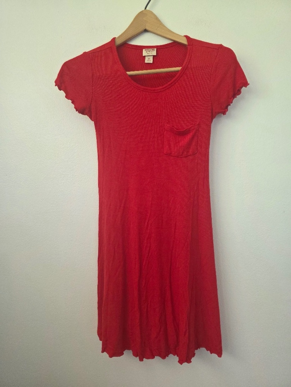 Mossimo Women’s Red Ribbed T Shirt Dress with Pocket - XS